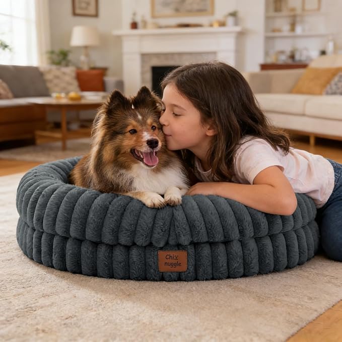 ChiXnuggle Orthopedic Dog Bed for Medium Dogs, Waterproof Faux Rabbit Fur Dog Couch with Egg Crate Foam Support and Washable Removable Cover, Bolster Pet Sofa with Non-Slip Bottom, 30x24x7, Dark Grey