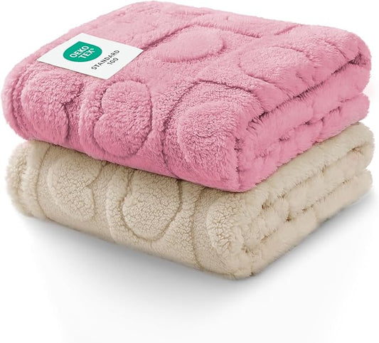 Luciphia 1 Pack 2 Small Dog Blanket Washable Pet Bed Cover Soft Fluffy Puppy Blanket with Premium Fleece 300GSM Cozy Calming Cat Blankets for Indoor Cats Pink/Beige 57x40 inch