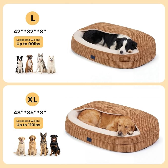 Veehoo 2 in 1 Dog Bed with Cover Cave, XL Dog Beds Indoor with Hooded Blanket, 48 inch Cozy Dogs Cave Bed with Removable Washable Cover for Extra Large Dogs Up to 110 lbs