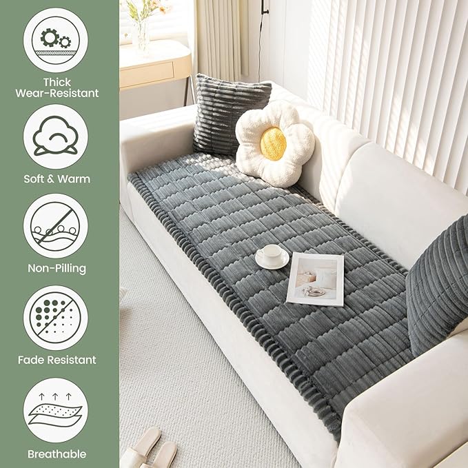 OTOB Couch Cover for Dogs Washable, Non Slip Plush Sofa Covers for 3 Cushion Couch, Fuzzy Pet Friendly Mat Bed Furniture Protector Sofa Slipcover, All Seasons (Dark Gray, 27.6" x 70.9")