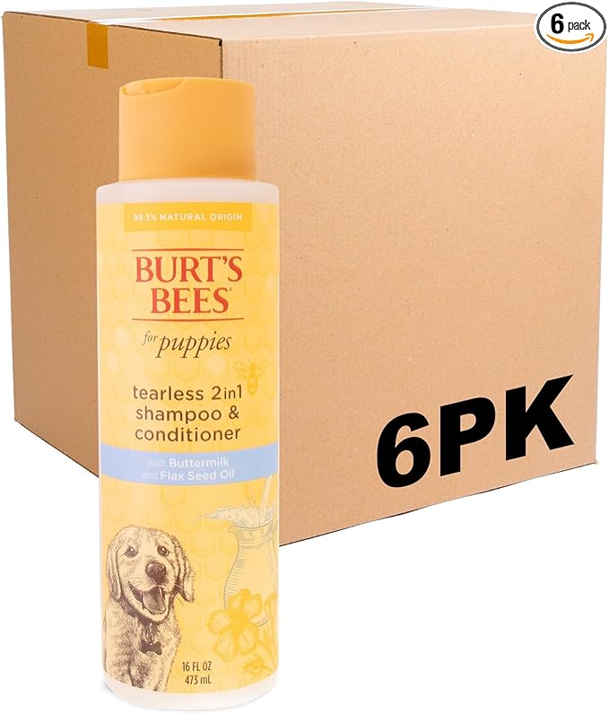 Burt’s Bees for Pets Tear Free Puppy Shampoo & Conditioner with Buttermilk, 2 in 1 Gentle Dog Shampoo for Puppies, Cleans and Conditions Sensitive Skin, 16 Fl Oz - 6 Pack