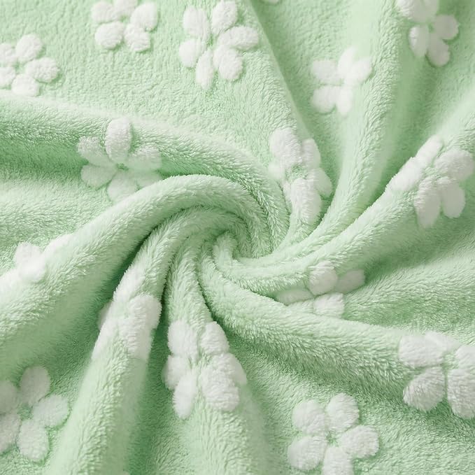 Horaldaily Pets Flannel Blanket, Green Flowers 3D Textured Soft Fuzzy Fluffy Plush Cozy Fleece Premium Blankets for Dog Cat Puppy Kitten Couch Protection, 30x40