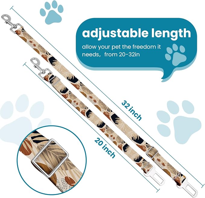 Adjustable pet cat and Dog car seat Belt，The Lanyard is Flexible and Adjustable from 20 to 33 inches (Foliage)