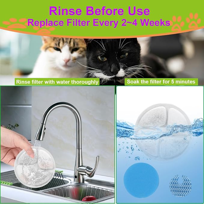 Cat Water Fountain Filter,Cat Fountain Filters Replacement for Round 2L/67oz Stainless Steel Pet Water Fountain,5 Pack Pet Fountain Filter Replacement