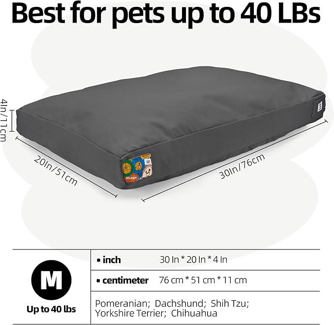 Sytopia 30 Inch Canvas Outdoor Dog Bed for Medium Dogs, Durable Dog Bed with Waterproof Machine Washable Removable Cover, Indoor Patio Pet Pad for Crate, Dark Grey