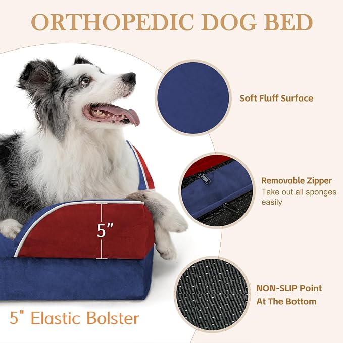 Comfort Expression Orthopedic Dog Bed for Extra Large Dogs 42x30 Inch, Waterproof Egg Crate Foam XL Pet Bed with Bolsters, Dog Couch with Washable Cover & Non-Slip Bottom, American Flag 4