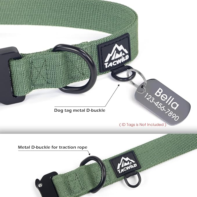 Heavy Duty Dog Collars for Medium and Large Dogs - Adjustable, Chew Proof Nylon Collar with Metal Quick Release Buckle and D-Ring for Dog Tags (Dark Green, XL)