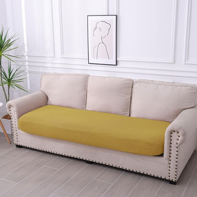 hyha Waterproof Couch Cushion Covers for Pets, Non Slip Sofa Cover for Dogs Washable, Soft Thick Stretch Jacquard Fabric, Sofa Slipcovers with Elastic Bottom (1 Piece for Large, Ginger Yellow)