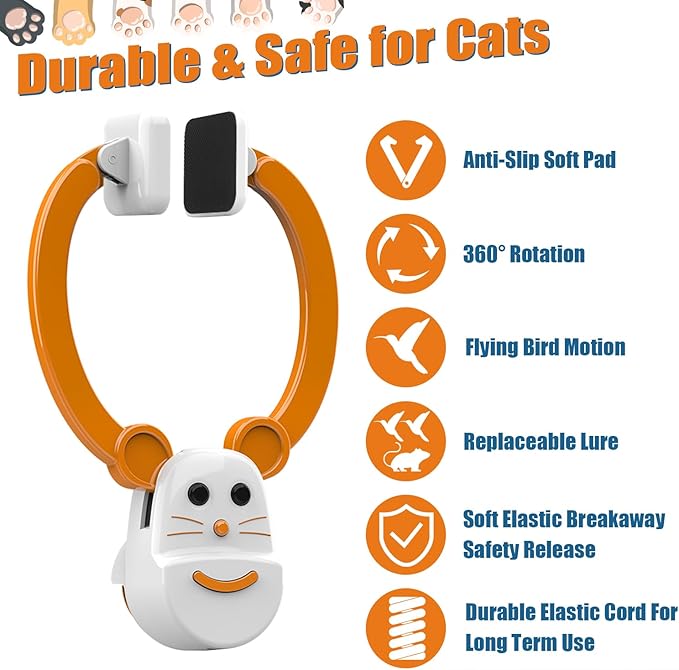 Interactive Cat Toys for Indoor Cats, Automatic Flying Bird Feather Wand Toy for Chase Exercise Enrichment, Rechargeable Durable Safe Hanging Cat Toy for Bored Kittens & Adult Cats