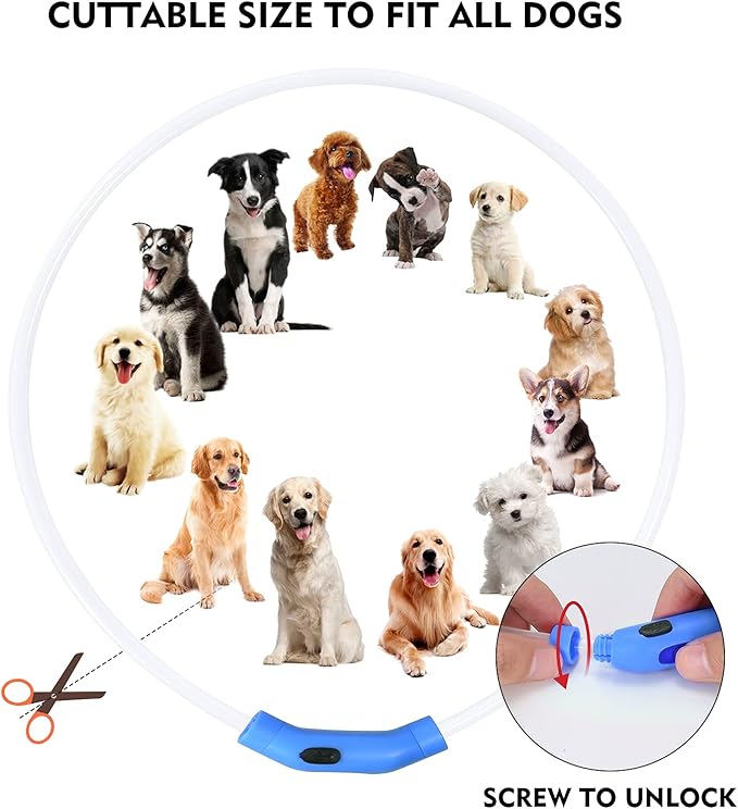 NOVKIN LED Dog Collar, Cut-to-Fit Light Up Dog Collar for Night Walking, IP67 Waterproof USB Rechargeable Glowing Pet Collar, High Visibility Super Bright Safety Lights for S/M/L Dogs(Blue)