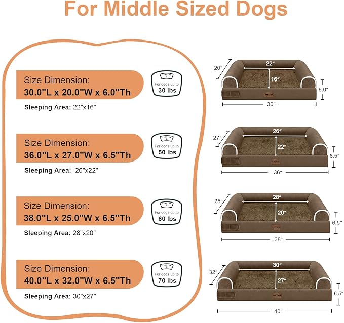 Large Dog Bed Orthopedic Washable: Beds Bolster XL Bed Medium Large Dogs Egg Crate Foam Couch Sofa Waterproof with Removable Cover - Dark Coffee