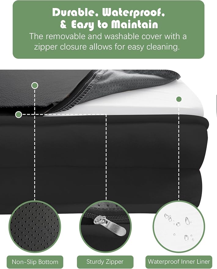 Spotted Play Orthopedic Dog Bed with Sides - Sofa Beds for Extra Large Dogs, Supportive Foam Pet Couch Bed with Washable Removable Cover, Waterproof Lining and Non-Slip Bottom, Black - XL