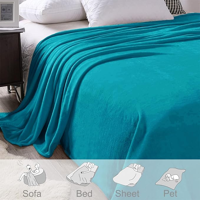 Exclusivo Mezcla Fleece Blanket Twin Size for Bed, Super Soft and Warm, All Season, Cozy, Plush, Lightweight, 90x66 Inches, Teal