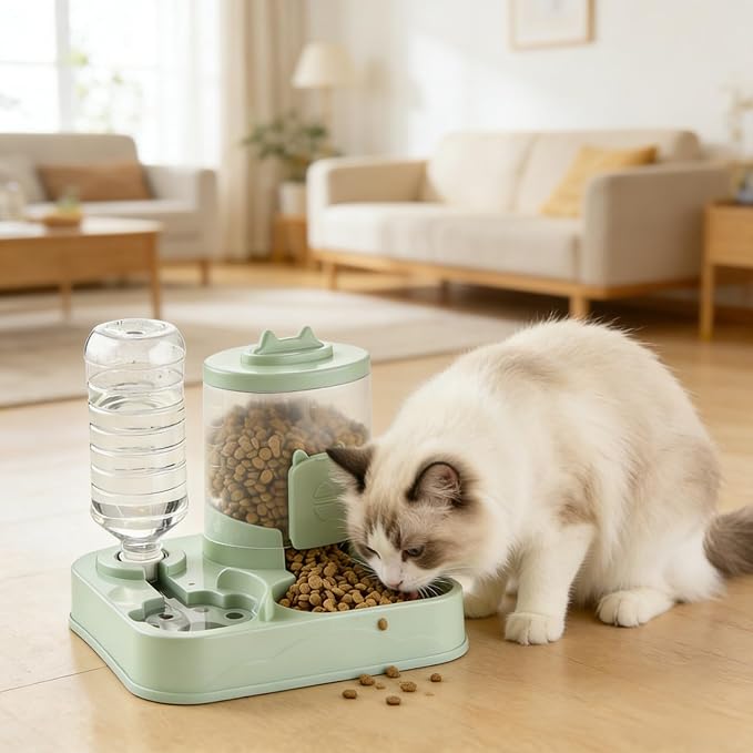 2 in 1 Automatic Pet Feeder Water Dispenser, Adjustable Elevated Raised Stand Feeder, Automatic Cat Feeder with Non Slip Base for Small Medium Dog Puppy Cat, Easy to Clean (Color B)