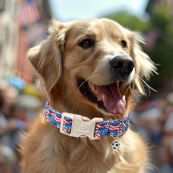 American Soccer Dog Collar Blue Patriotic Dog Collars for Giant Large Dogs - Lightweight Adjustable 4th of July Puppy Collars Summer Stars & Stripes Male Female Dogs Collar XL