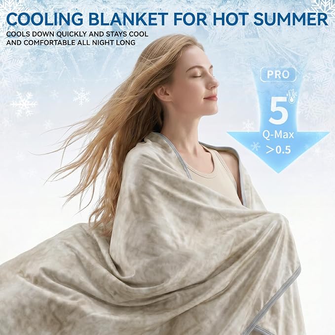 Guohaoi Cooling Throw Blanket for Hot Sleepers, Twin Size 60''×90'' Lightweight Breathable Summer Bed Blanket for Couch, Arc-Chill Q-Max >0.5 Cool Fiber, Lightweight Blanket Light Grey