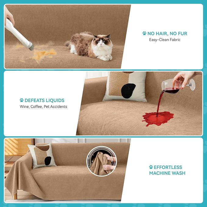 Warmstar Couch Protector from Cat Claws, Waterproof Couch Cover Anti Slip,Couch Cover 3 Cushion Sofa Washable,Anti-Scratch Pet Sofa Cover Heavy Duty,71"X118", Brown