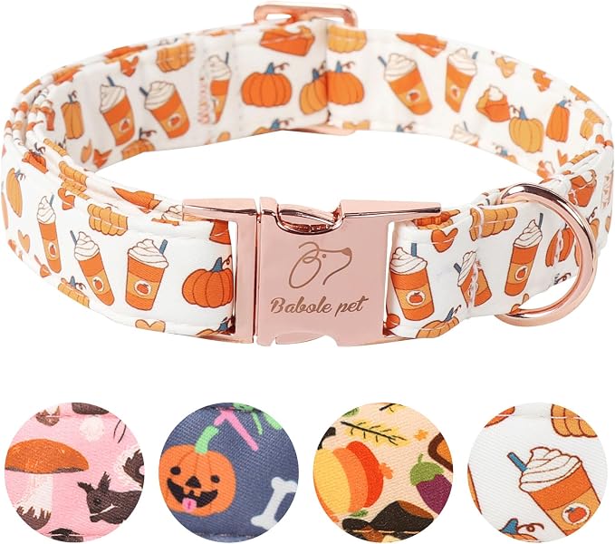 Fall Dog Collar for Large Dogs - Fall Holiday Pumpkin Latte Printed Dog Collars, Adjustable Heavy Duty Pet Collar with Metal Buckle XL