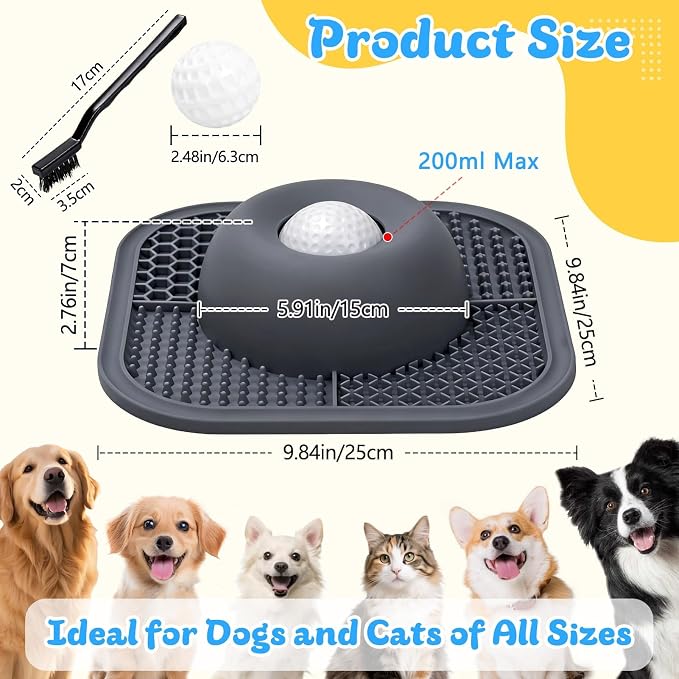 Slow Feeder Dog Bowls & Lick Mat for Liquid and Thick Treat, Anti-Slip Dog Lick Bowl with Interactive Rolling Ball, 5/6 Cup Pup Licking Toy for Large Medium Small Dogs and Cats Gray