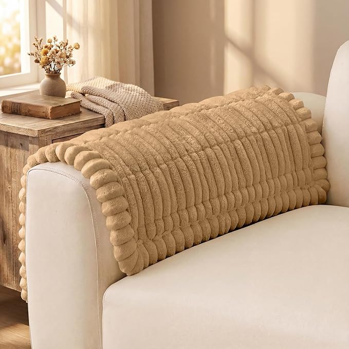 decorUhome Couch Cover for Dogs, Non-Slip Fuzzy Pet Sofa Cover for Seat, Backrest & Armrest, Soft Washable Pet-Friendly Sofa Protector, Camel, 27.6" x 27.6"