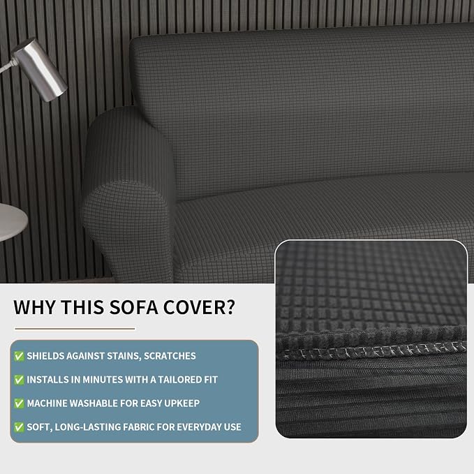 Stretch Couch Covers for 2 Separate Cushion Couch Sofa -Living Room Couch Sofa Cover,Washable Sofa Slipcover,Pet Friendly Furniture Protector with Elastic Bottom,Universal Fit for Home(Gray,Loveseat)