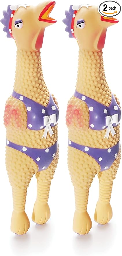 Outward Hound by Charming Pet Squawkers Henrietta Latex Squeaky Rubber Chicken Dog Toy, Funny Interactive Holiday Toy for Dogs, Small Size (Pack of 2)