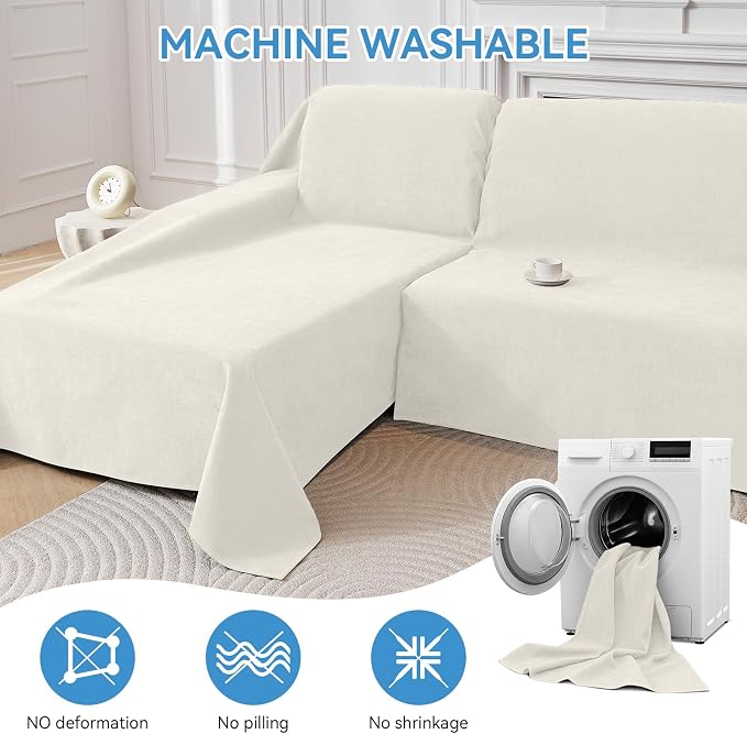 Deep Dream Sectional Couch Covers, 2 Pieces 100% Waterproof L Shaped Sofa Cover, Non Slip Couch Cover for Dogs Cats Washable, Pet Friendly Sofa Slipcovers Furniture Protector (X-Large, White)