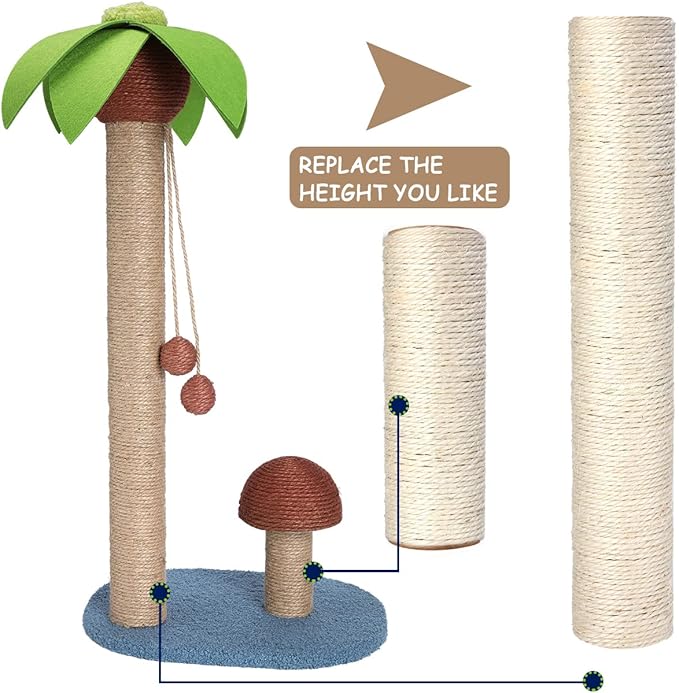 PowerKing Natural Sisal Replacement Scratching Post, 4 Pieces M8 Cat Scratch Post Refill Pole Parts for Refurbishment, White, Include Screws, White, 15.74''+15.74''+7.87''+7.87''