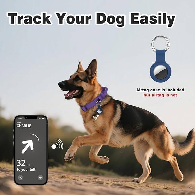 Joytale Tactical Dog Collar for Medium Dogs with Control Handle, Heavy Duty Military Training Collar for Power Breeds, AirTag Holder Case, Quick Release Metal Buckle, Soft Padded, M, Purple
