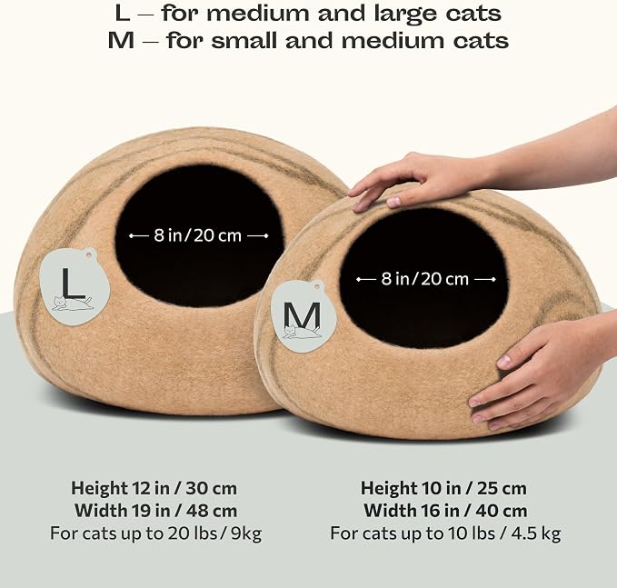 MEOWFIA Cat Cave – Premium Felt Cat Enclosure for Indoor Cats, Handmade Merino Wool (Beige, Medium)