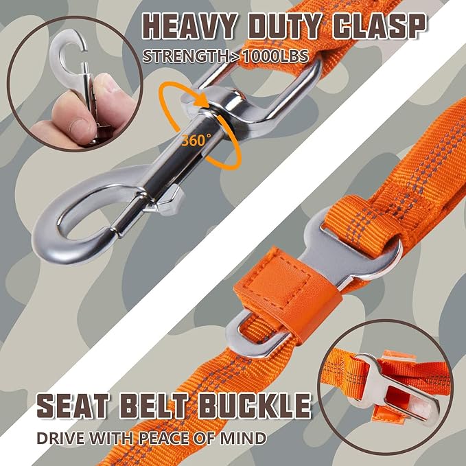 AUROTH Large Dog Leash - Heavy Duty Bungee, No Pull, Orange 6FT, 2 Padded Handles