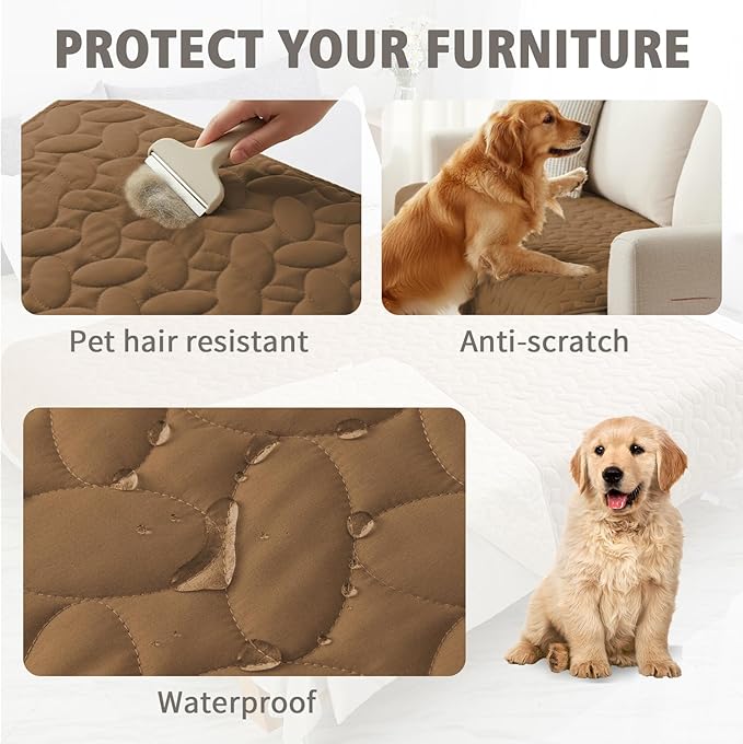 Ameritex Waterproof Pet Bed Cover Anti-Slip Dog Bed Blanket for Sofa and Furniture Waterproof New Pattern Design (Camel, 82x82 Inch (Pack of 1))
