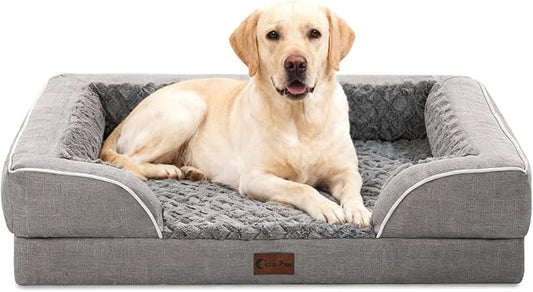 Orthopedic Dog Beds for Large Sized Dogs 35x22 Inch, Medium Waterproof Egg Crate Foam Dog Sofa Bed with Removable Washable Cover Pet Couch with Bolster Side & Non-Slip Bottom, Concrete Gray