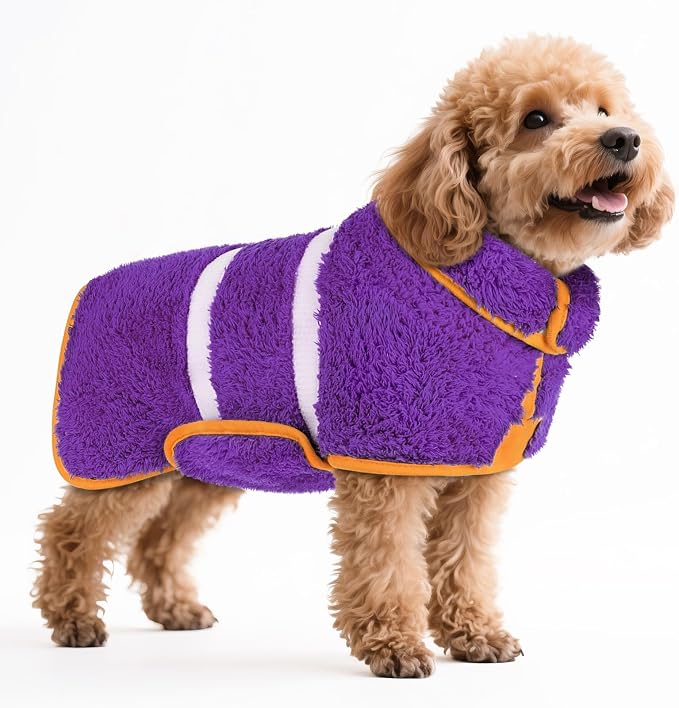 Bienbee Dog Bathrobe, Quick Drying Super Absorbent Pet Robes for Small Medium Large Dogs, Drying Coat for After Bath & Swim, Warm & Cozy Dogs Towels, Dog Puppy Bath Supplies, Purple S