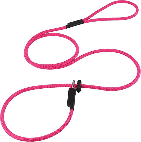 Slip Lead Dog Leash – Strong Nylon Training Rope with Spring-Loaded Adjustable Stopper – 5/16" x 7ft -No Pull Heavy Duty Leash for Small Medium Large Dogs(Pink, 7 FT)