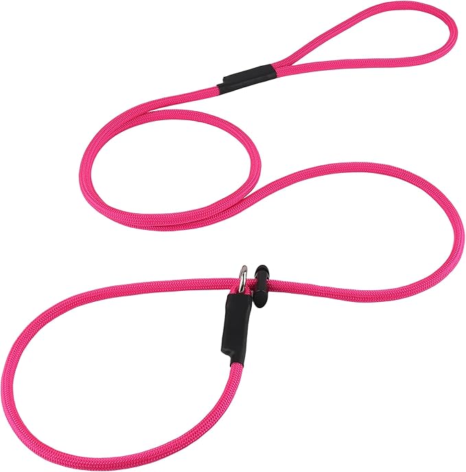 Slip Lead Dog Leash – Strong Nylon Training Rope with Spring-Loaded Adjustable Stopper – 5/16" x 4/5/6ft -No Pull Heavy Duty Leash for Small Medium Large Dogs(Pink, 6 FT)