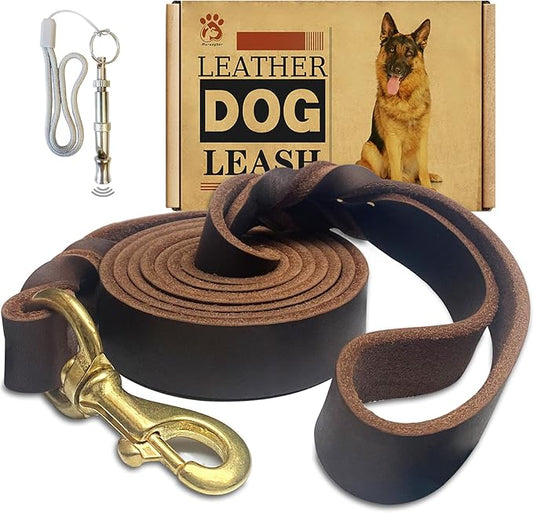 Leather Dog Leash 6ft x 1 inch,Strong Heavy Duty Genuine Leather Braided Dog Training Leash, Soft and Comfortable for Large Dogs, Medium Small Dogs (Brown, 6FT*1in)