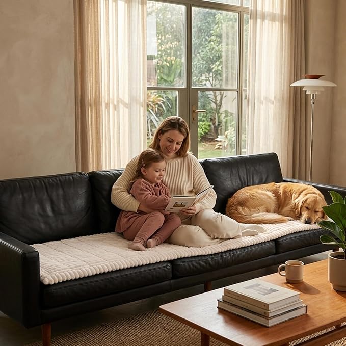 Fixwal Pet and Family Friendly Couch Covers, Washable Non-Slip Dog Mat with Waterproof Backing, Soft Plush Protector for Sofa, Car Seat, Bedside, Playpen, Camping (White, 27.6" x 82.7")