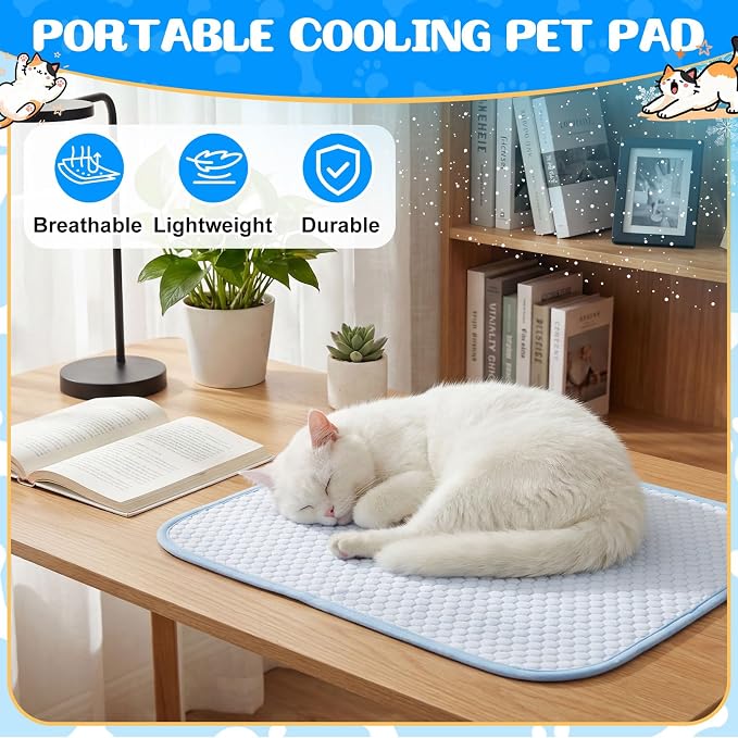 Chunful 4 Pack Pet Cooling Mat, 18 x 14 Inches Dog Cooling Pad for Summer, Ice Silk Self-Cooling Mat, Portable Washable Non-Slip Dog and Cat Pad for Indoor, Outdoor, Car Seats, Trips, up to 10 Lbs