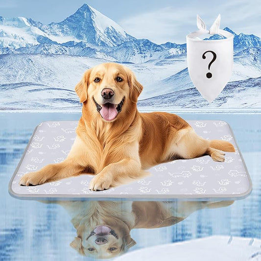 SUPRIY Dog & Cat Cooling Mat with Bandana - Pet Cooling Pad & Pet Scarf Set for Summer(QMAX>0.4) for Pet in Summer, Washable, Non-Toxic (Large 28.3"x41.3")