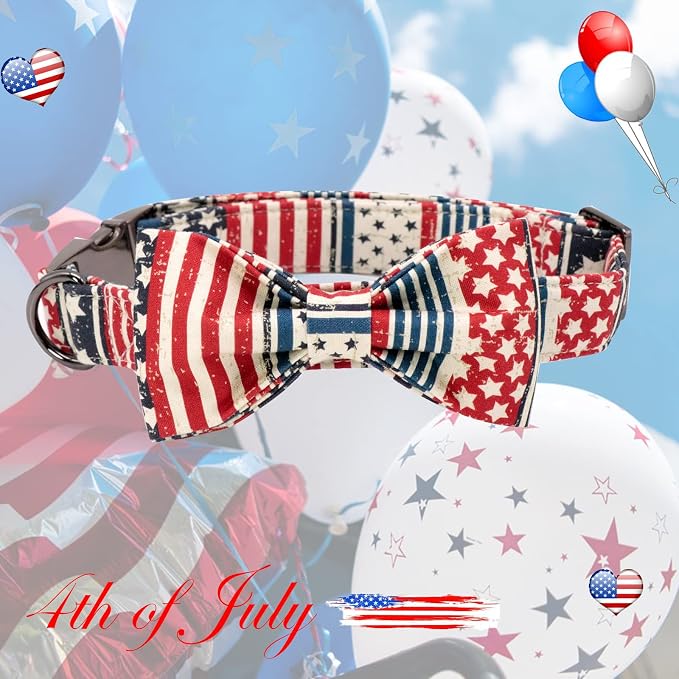 Elegant little tail Independence Dog Collar, July 4th American Flag Bowtie Puppy Collars, Hoiday Pet Collars Cute Pet Bowtie Dog Collar for X-Small Puppy