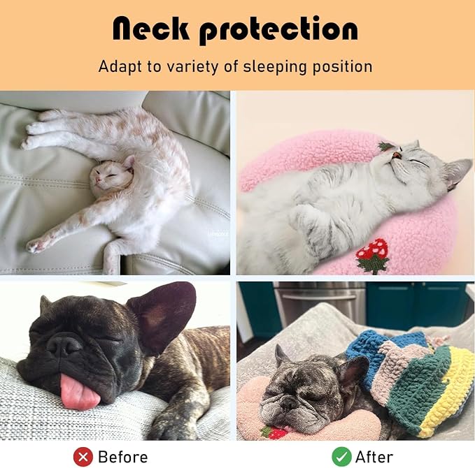 U-Shaped Calming Pillow for Cats and Dogs - Super Soft Plush Fabric, Cozy Headrest, Neck Support for Deep Sleep, Kitten Headrest, Pet Bed (White)