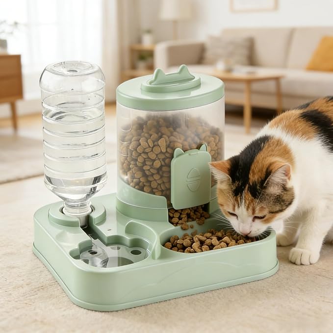 2 in 1 Automatic Pet Feeder Water Dispenser, Adjustable Elevated Raised Stand Feeder, Automatic Cat Feeder with Non Slip Base for Small Medium Dog Puppy Cat, Easy to Clean (Color B)
