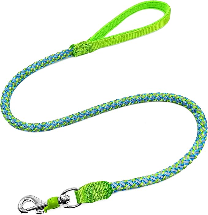 2/3/4/6/10 Foot Reflective Dog Leash Strong Nylon Rope Braided Heavy Duty for Large and Medium Small Dogs Walking Training Leads (Green, 3ft * 1/2")