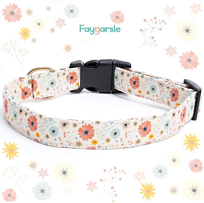 Faygarsle Cotton Designer Dogs Collar Cute Flower Dog Collars for Girl Female Small Medium Large Dogs with Flower Charms M