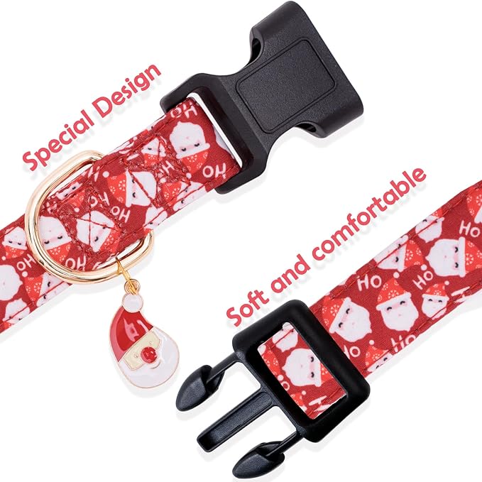 Faygarsle Red Dog Collar Christmas Design Santa Claus Pattern for Small Medium Large Dogs Collar Cute Stylish Girl Boy Christmas Dog Collar S