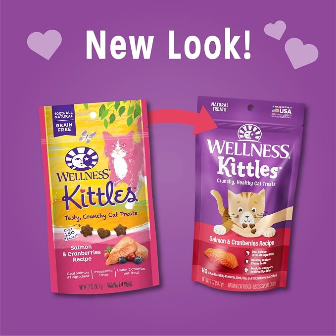 Wellness Kittles Crunchy Natural Grain Free Cat Treats, Salmon & Cranberries Recipe, All Life Stages, 2-Ounce Bag (Pack of 2)