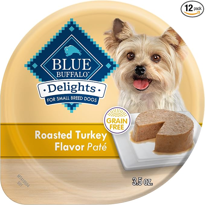 Blue Buffalo Delights Natural Adult Small Breed Wet Dog Food Cups, Pate Style, Roasted Turkey Flavor in Savory Juice 3.5-oz (Pack of 12)