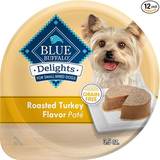 Blue Buffalo Delights Natural Adult Small Breed Wet Dog Food Cups, Pate Style, Roasted Turkey Flavor in Savory Juice 3.5-oz (Pack of 12)