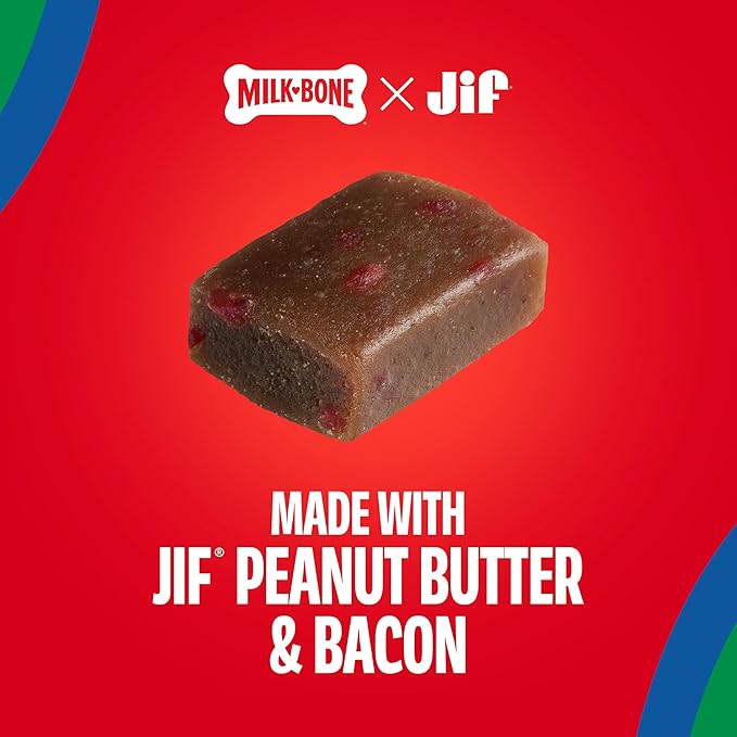 Milk-Bone Peanut Buttery Bites, Soft Dog Treats with Jif Peanut Butter & Real Bacon, 4.5 Oz. Bags